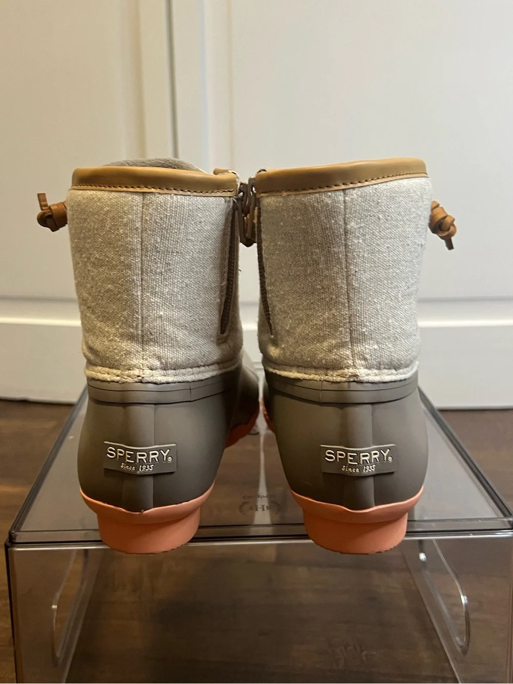 Sperry Girls Top-Sider Saltwater Duck Boots Size Girls 4 Color Brown/Pink